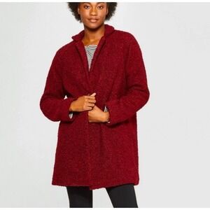 A New Day Faux Shearling Burgundy Long Fuzzy Teddy Coat Button Closure Jacket  L